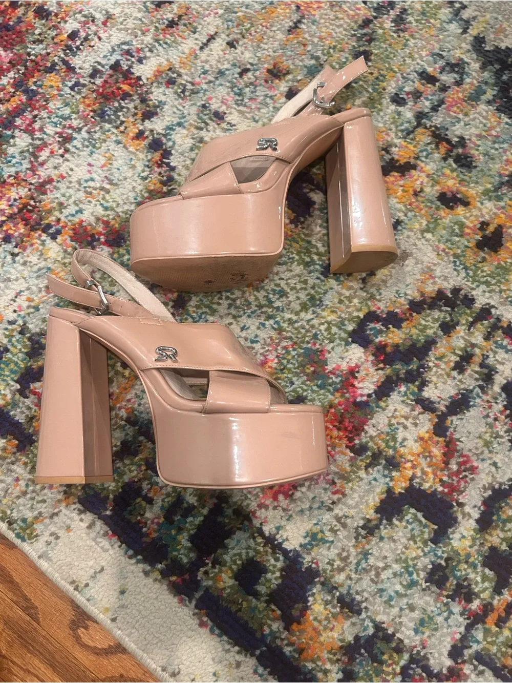 Sergio Rossi Platform Slingback Heels in Blush Patent